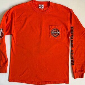 Men's Harley Davidson Spell Out Orange Pullover Moto Sz Lg Peterson's Key West